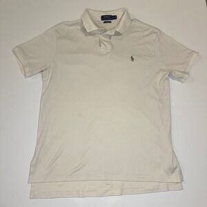 Polo Ralph Lauren Cream Polo Custom Fit Shirt‎ Short Sleeve Casual Beige Medium